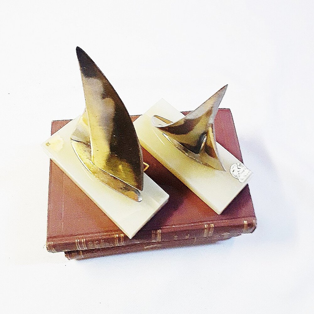 Brass Sailing Yacht Book Ends with Onyx bases